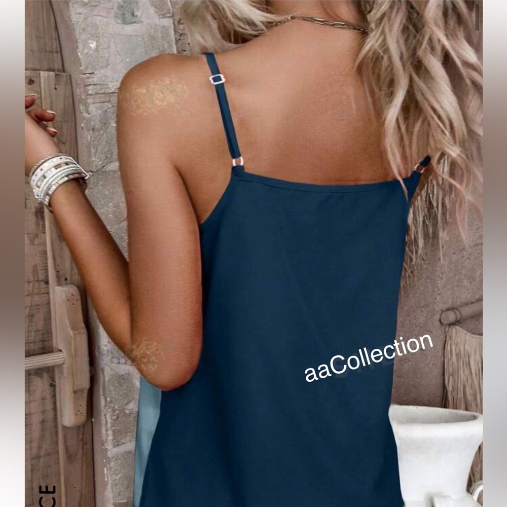Classic Elegant Color Block Cami Tank Top Blouse Shirt - Picture 4 of 4
